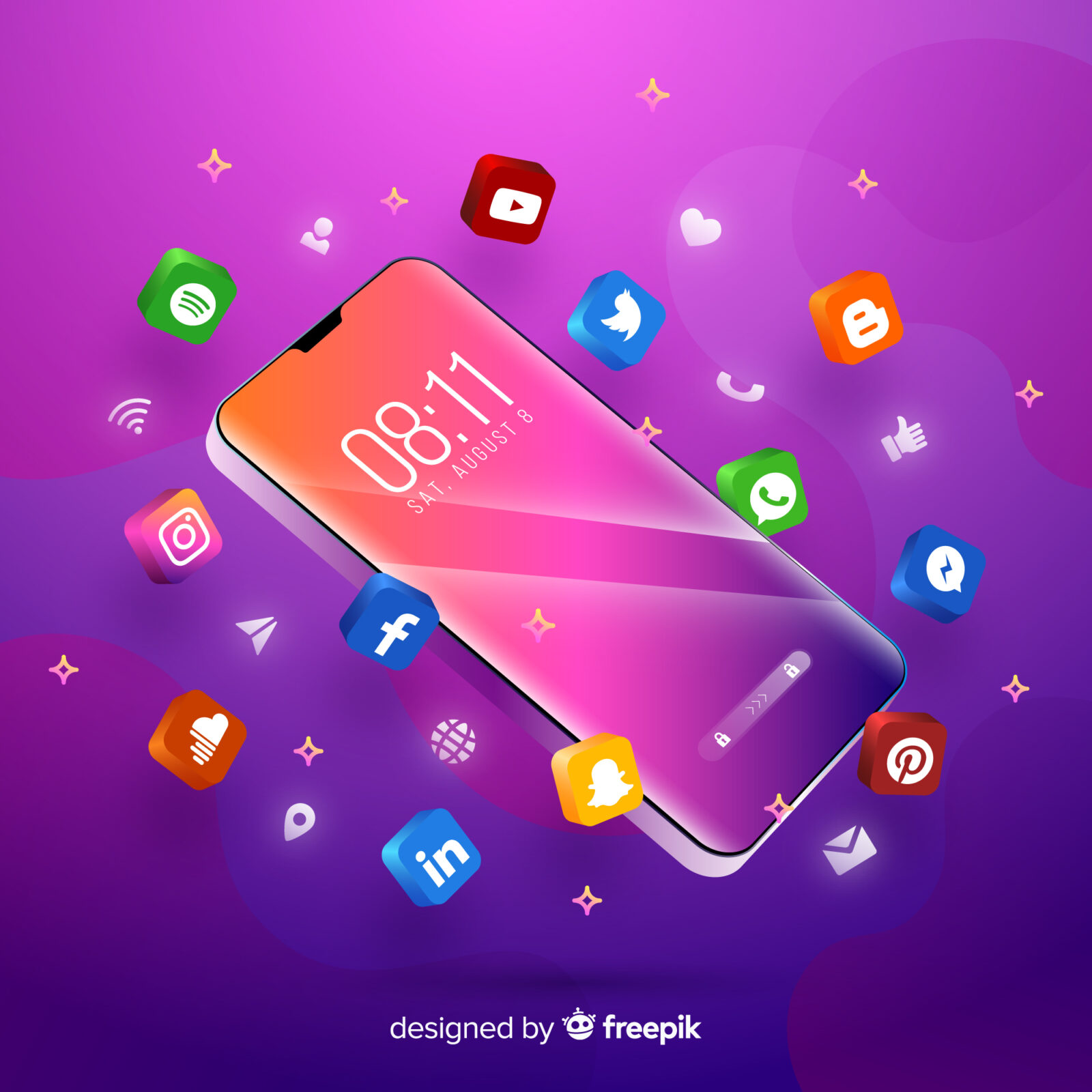 mobile phone with social media icons