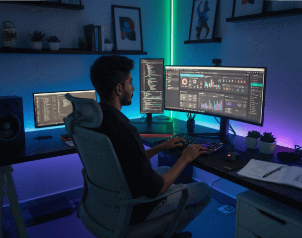 Digital marketing workspace with analytics dashboard – UAE marketing services