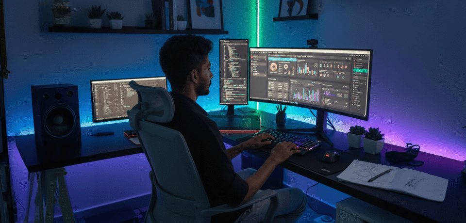 Digital marketing workspace with analytics dashboard – UAE marketing services