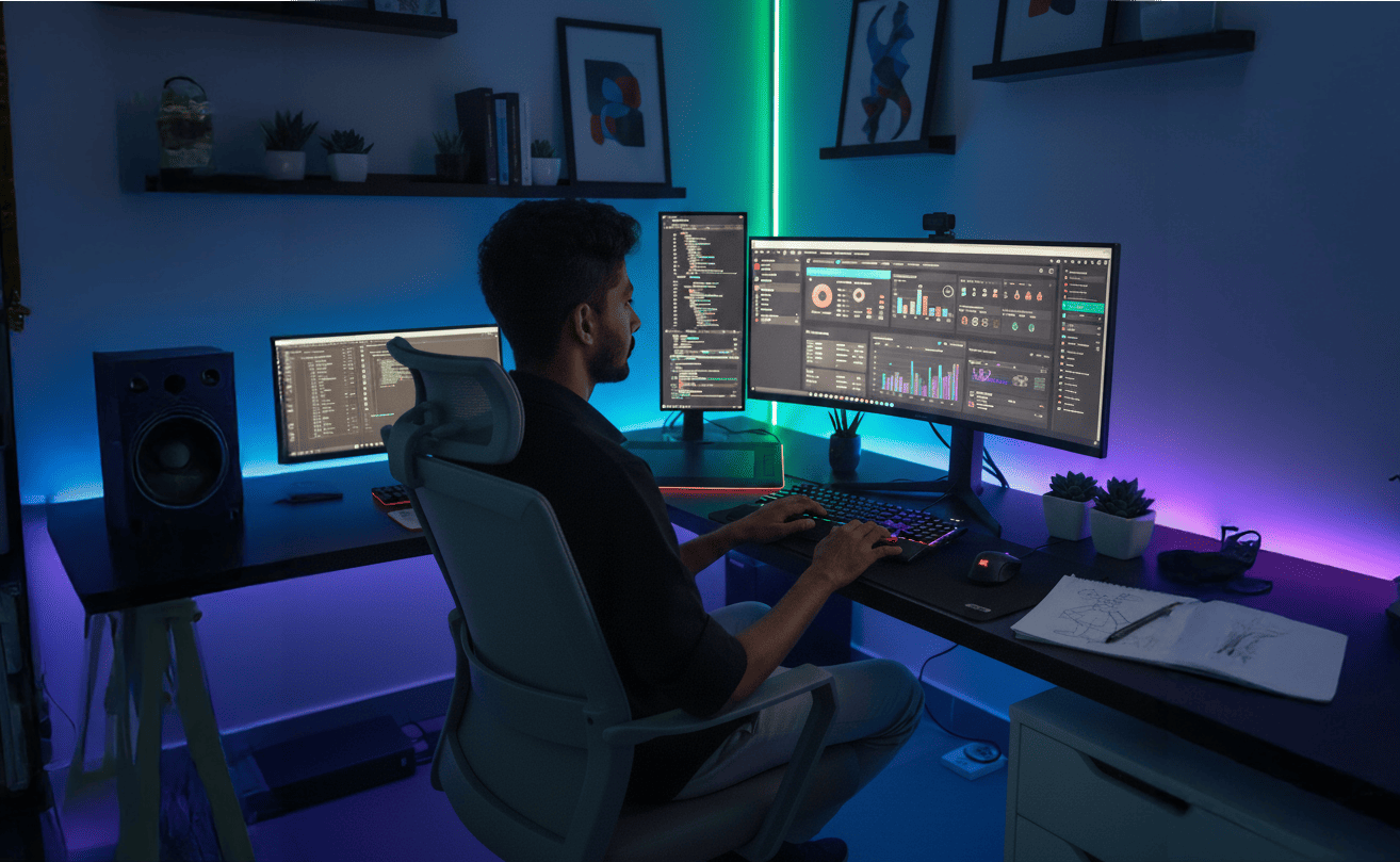 Digital marketing workspace with analytics dashboard – UAE marketing services