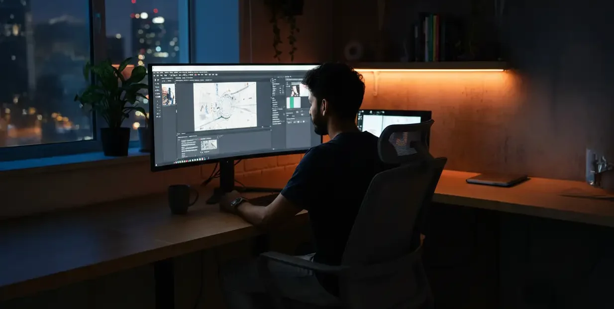 Graphic designing workstation with creative tools – Dubai graphic design services