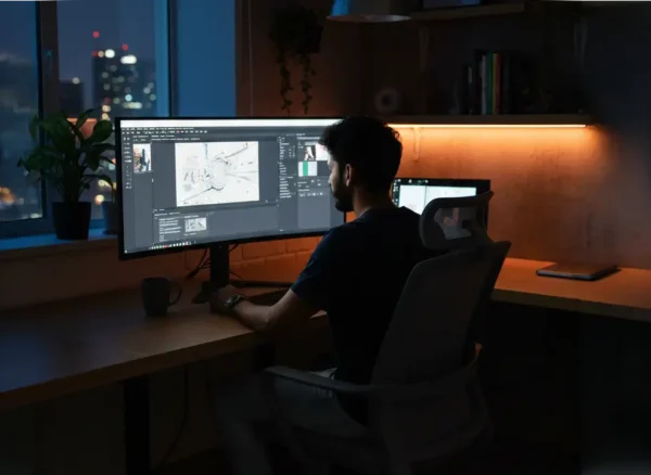 Graphic designing workstation with creative tools – Dubai graphic design services
