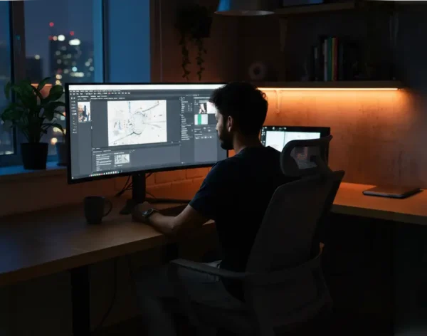 Graphic designing workstation with creative tools – Dubai graphic design services