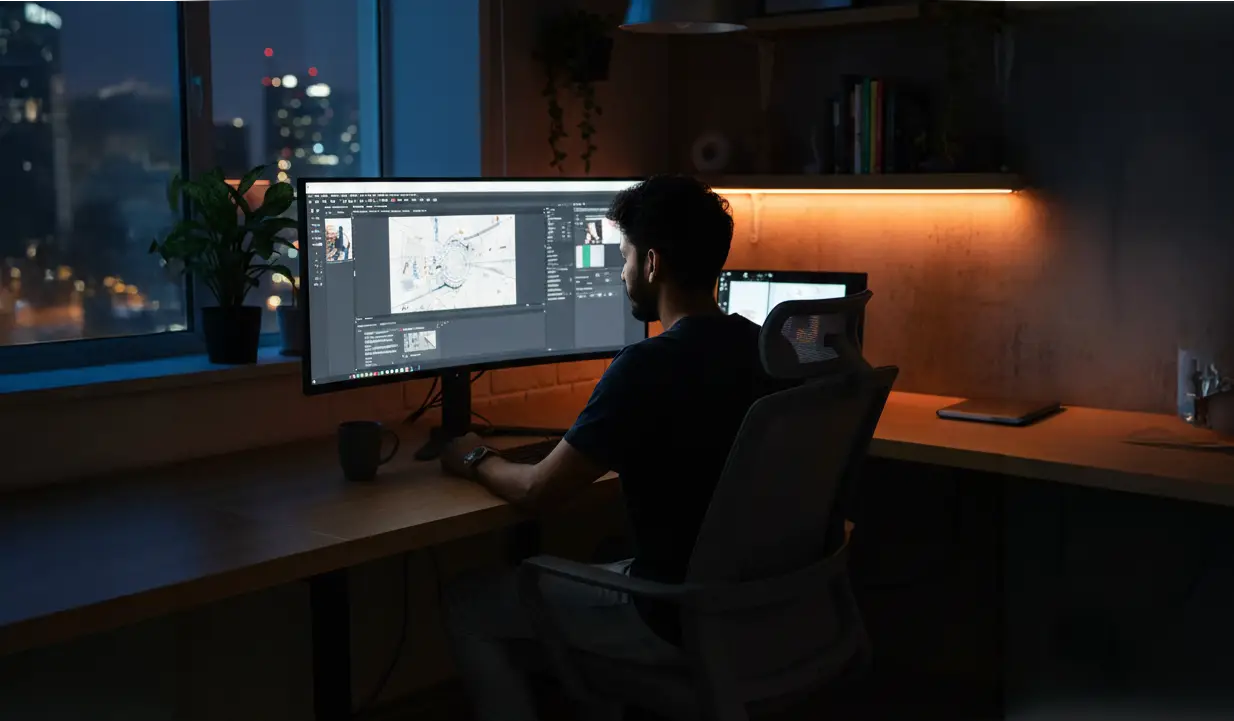 Graphic designing workstation with creative tools – Dubai graphic design services