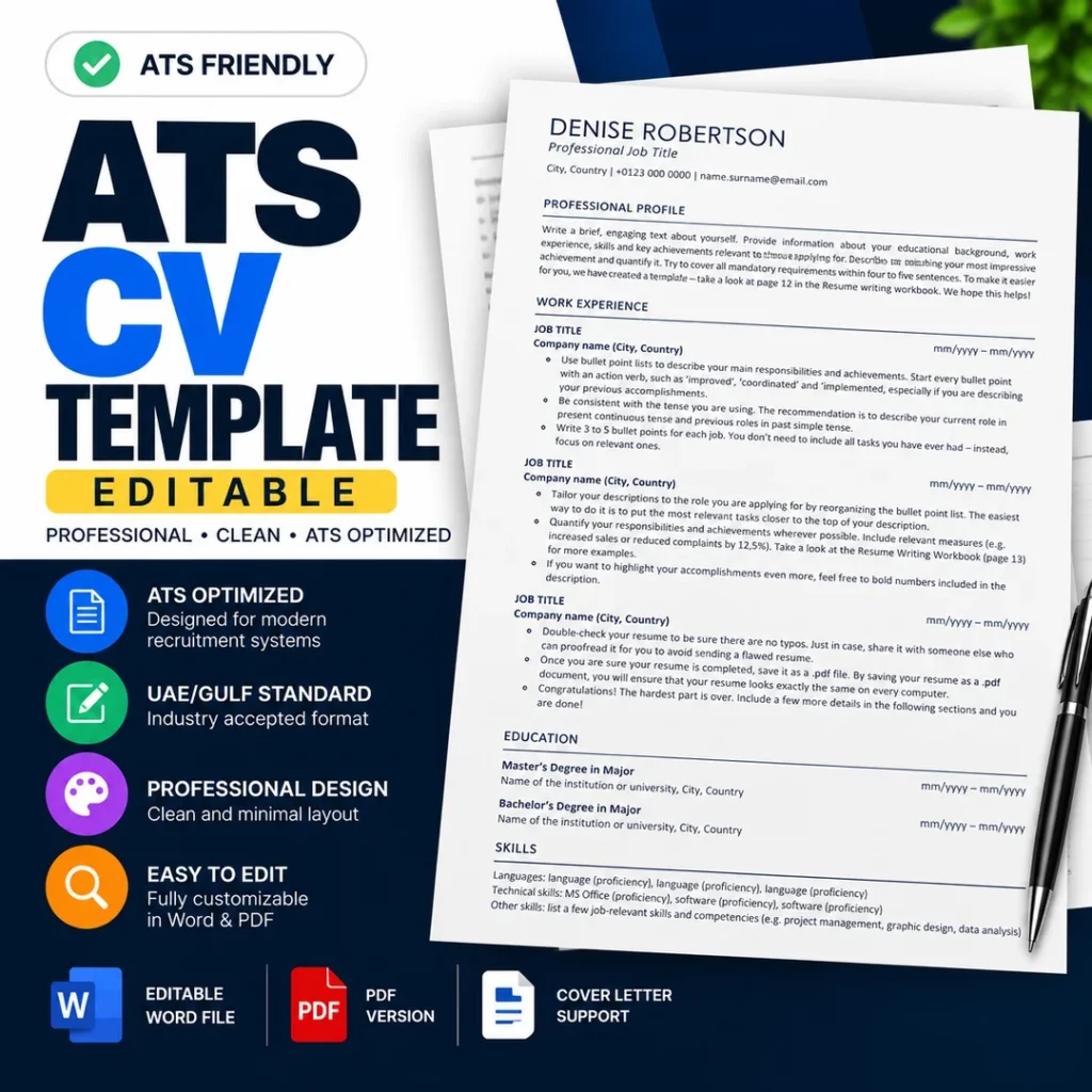 ATS-friendly CV template for UAE jobs, editable Word and PDF