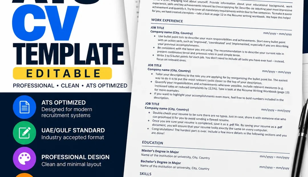 ATS-friendly CV template for UAE jobs, editable Word and PDF