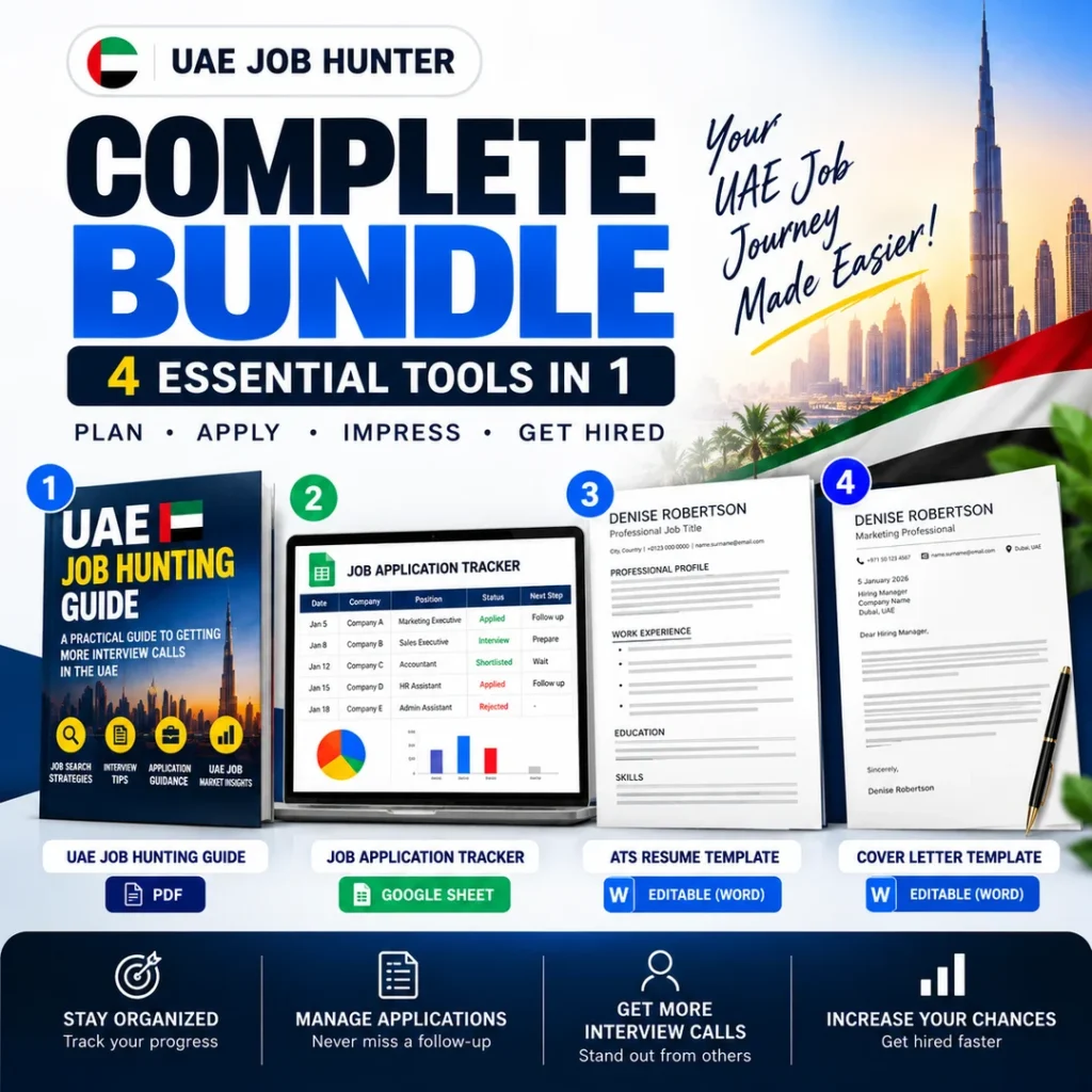 UAE Job Hunter Complete Bundle: guide, tracker, ATS CV and cover letter templates