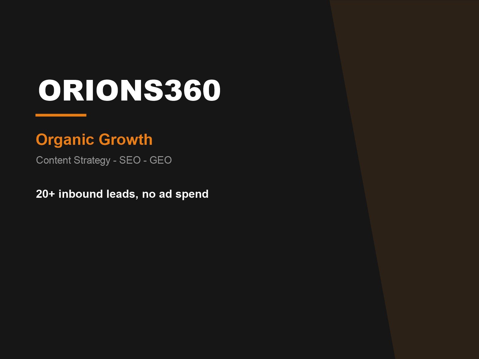 Orions360 organic growth through content strategy, SEO and GEO by Fakir Masood